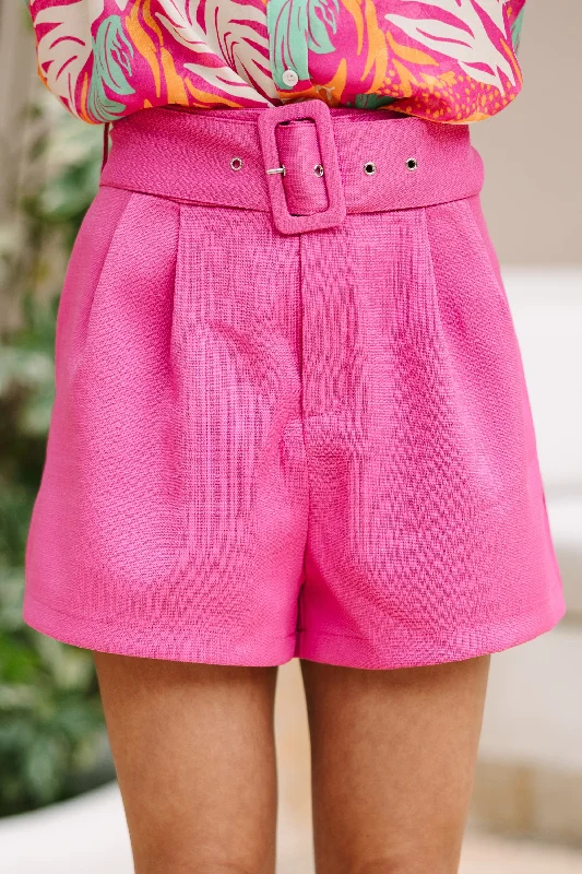 Seal The Deal Fuchsia Pink Pleated Shorts