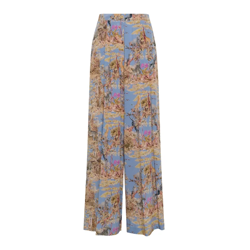 Momoni Women's Patrice Blue/Multi-color Pant In Crepe De Chine