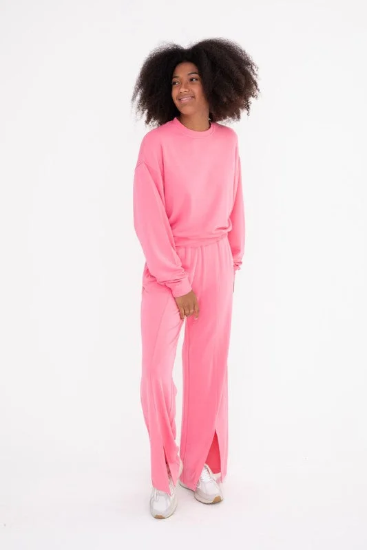 Beautiful Day Long Sleeve Top And Split Hem Pants Set - Hot Pink - SALE