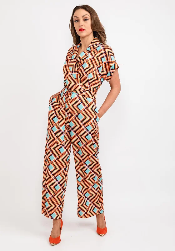 Camelot Geo Print Jumpsuit, Orange Multi