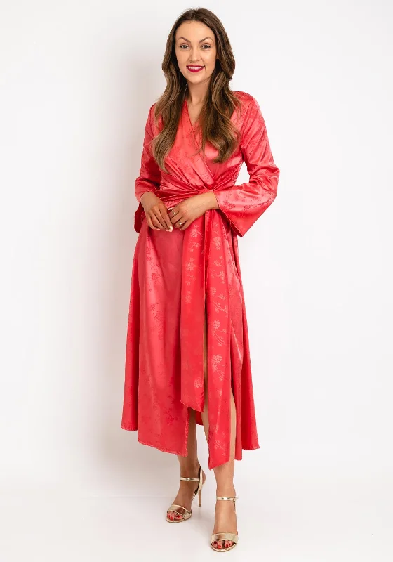 Cayro Sofia Satin Wrap Midi Dress, Coral