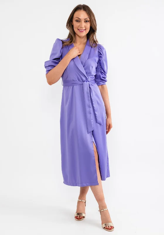 Closet London Satin Tie Waist Wrap Dress, Purple