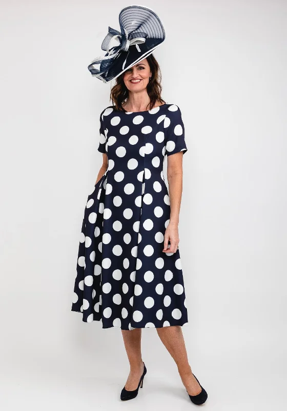 Coco Doll Cade Box Pleat Polka Dot Midi Dress, Navy