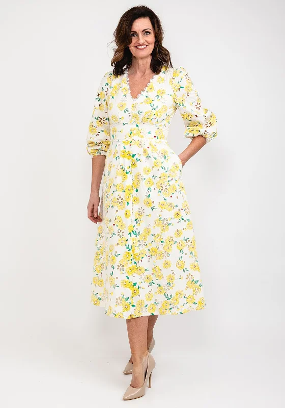 Fee G Floral Broidery Maxi Dress, Yellow Multi