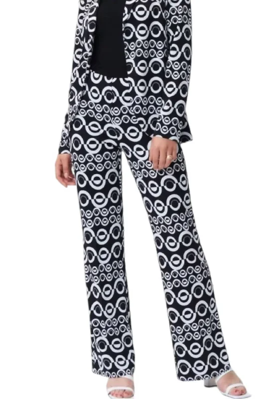 Geometric Print Pants In Black/vanilla