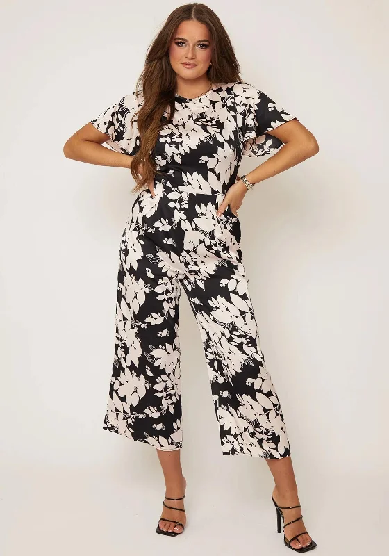 Girl In Mind Laura Floral Culotte Jumpsuit, Black & Blush