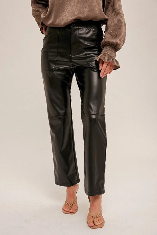 Girls Night Faux Leather Straight Leg Pants