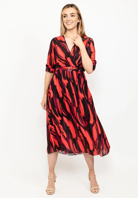 Kate & Pippa Positano Print Midi Dress, Black & Red