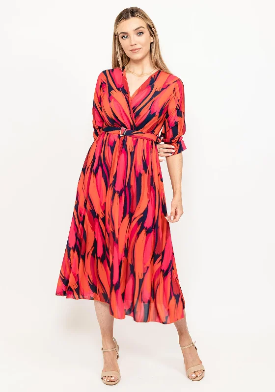 Kate & Pippa Positano Print Midi Dress, Cerise Multi