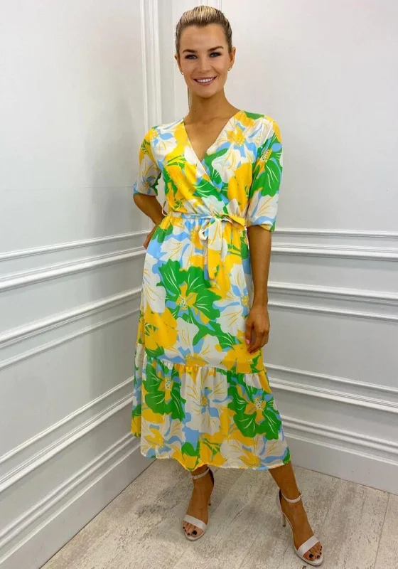 Kate & Pippa Boho Panel End Printed Midi Dress, Yellow & Green