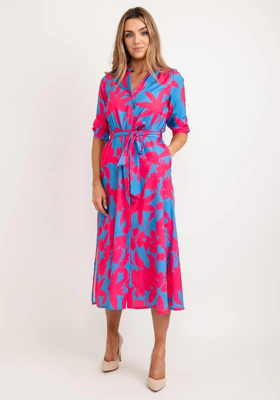 Kate & Pippa Capri Leaf Print Midi Dress, Blue & Pink