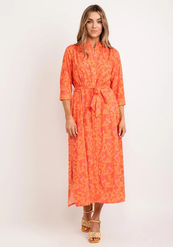 Kate & Pippa Capri Swirl & Dot Print Midi Dress, Orange & Pink