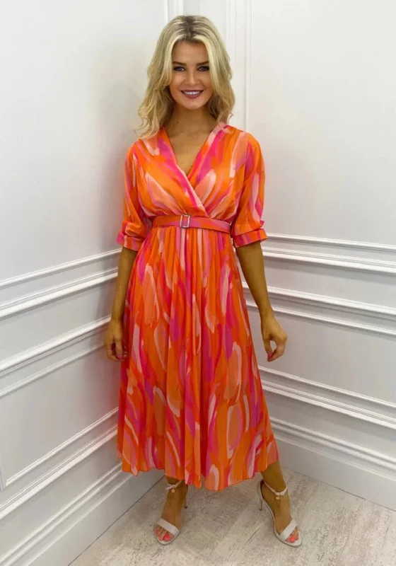 Kate & Pippa Positano Print Midi Dress, Orange & Pink