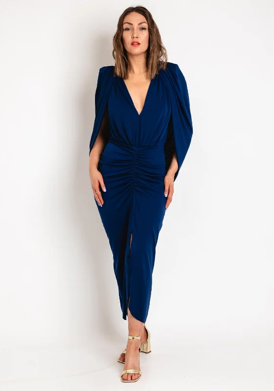 Kevan Jon Cho Cape Backlesss Dress, Navy