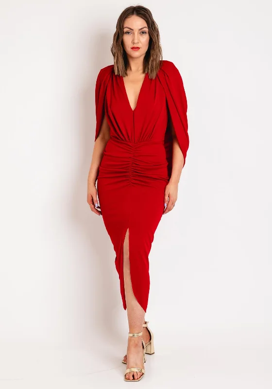 Kevan Jon Cho Cape Backlesss Dress, Red