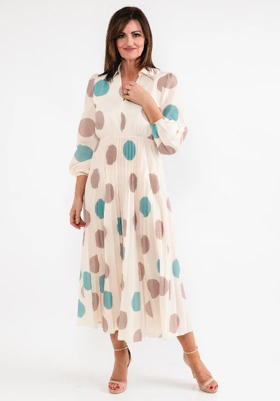 Seventy1 One Size Polka Dot Pleated Maxi Dress, Cream