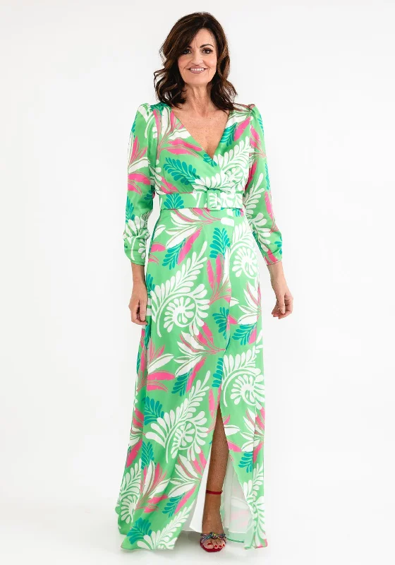 Laura Bernal Tropical Print Faux Wrap Maxi Dress, Green