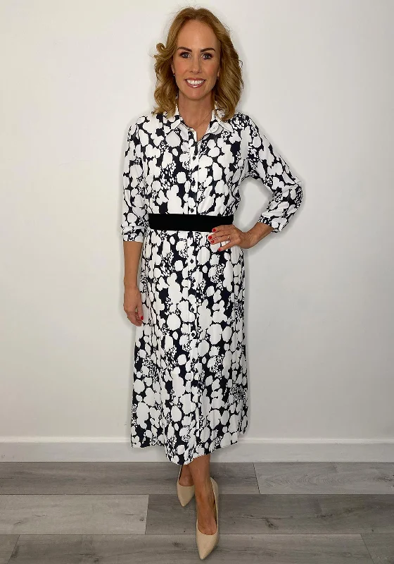 Lizabella Chiffon Splat Print Shirt Maxi Dress, Black & White