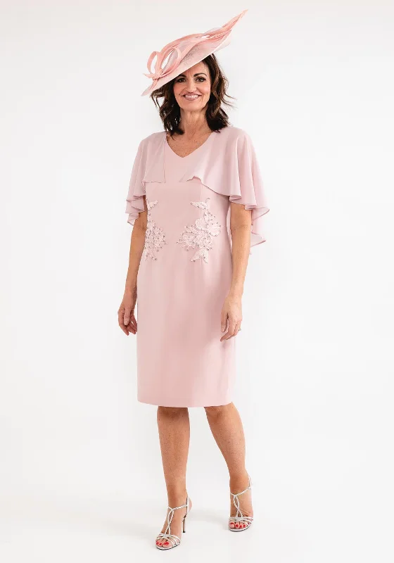 Lizabella Chiffon Cape Sleeve Dress, Blush