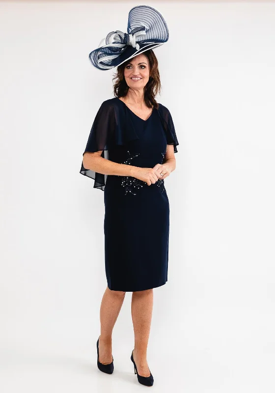 Lizabella Chiffon Cape Sleeve Dress, Navy