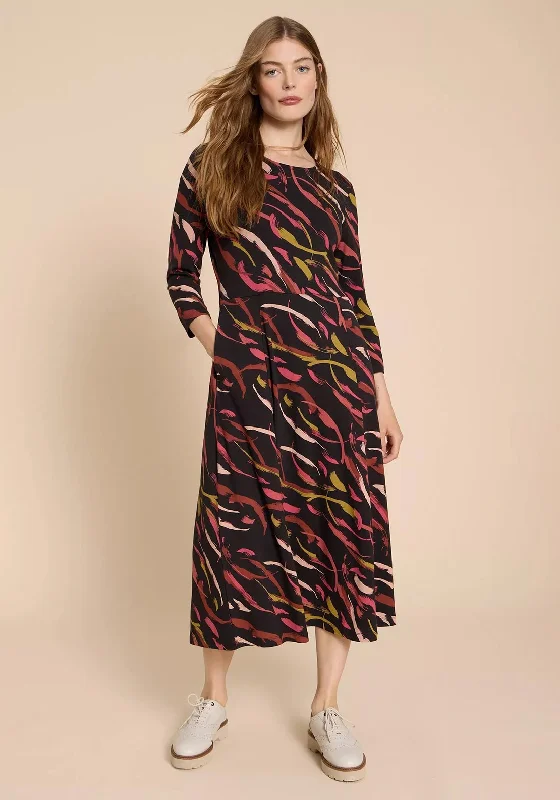 White Stuff Madeline Jersey Print Midi Dress, Black Multi