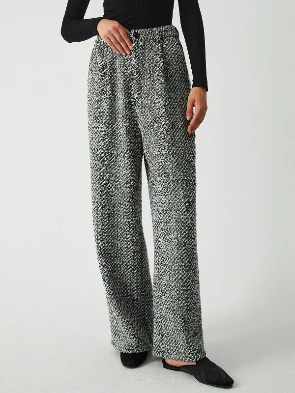 BerryBetty - Old Money Aesthetics Tweed Boucle Wide Leg Pants