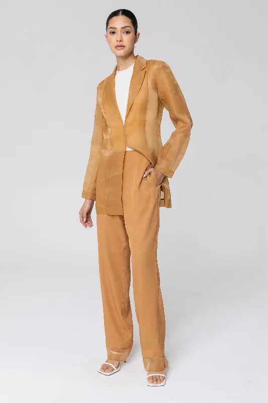 Rayan Organza Trim Trousers - Brown Sugar