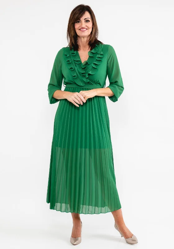 Seventy1 One Size Ruffle Pleated Chiffon Dress, Green