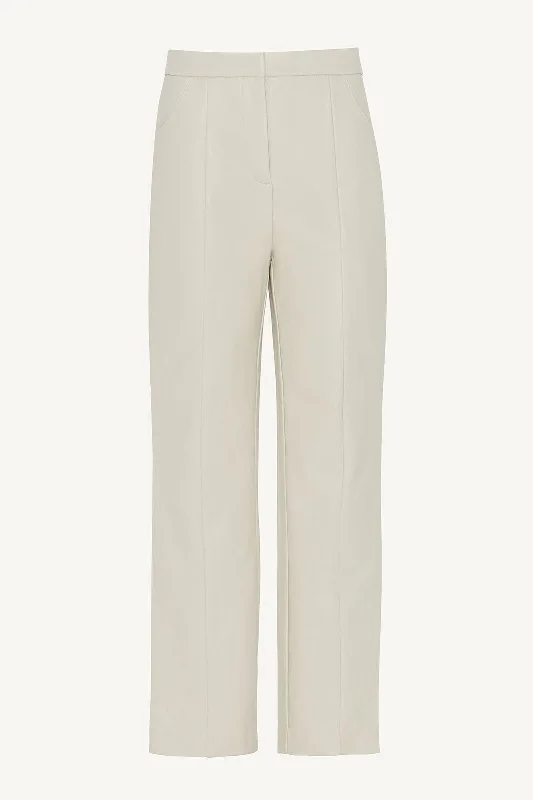 Vegan Leather Straight Leg Trousers - Soft Beige