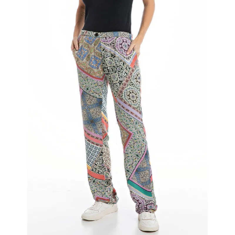 Replay Women's All Over Printed Viscose Satin Pant