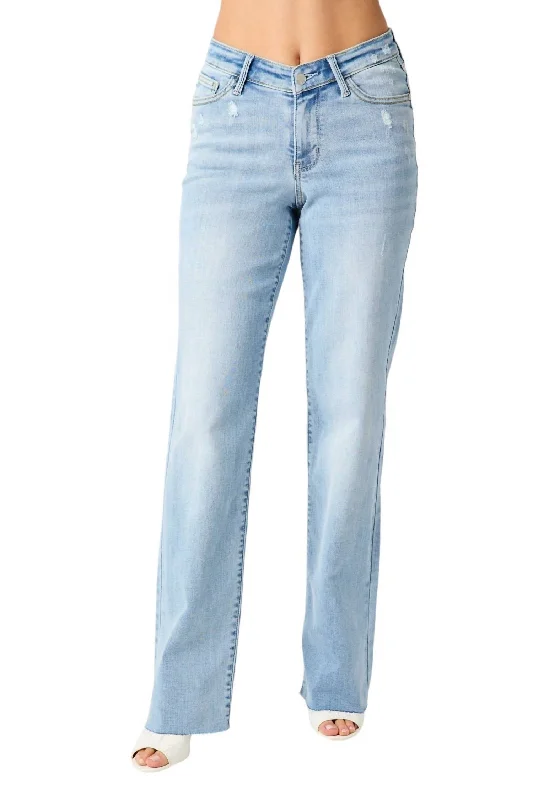 Women's High Waist V Front Waistband Straight Leg Jeans In Light Denim