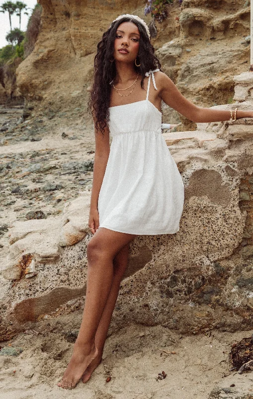 Gretchen Mini Dress ~ White Linen