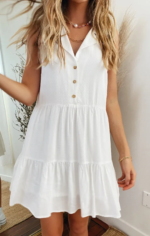 Groovy Collared Mini Dress ~ White