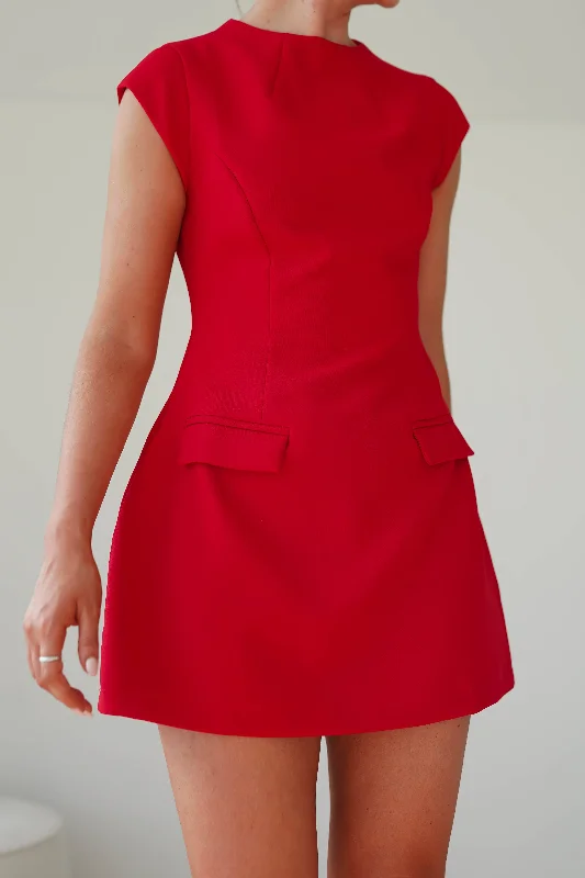 Sasha Cap Sleeve Mini Dress | Red