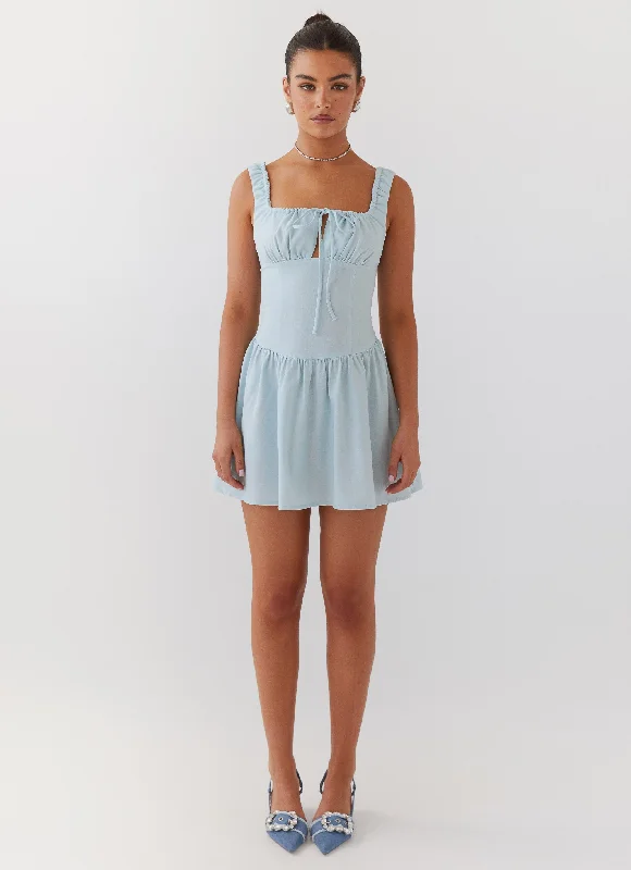 Velvet Skies Linen Mini Dress - Powder Blue