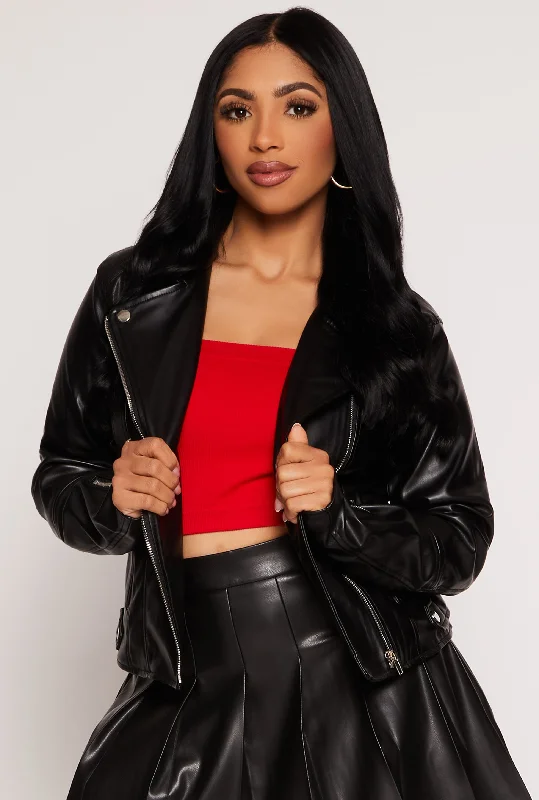 Faux Leather Zip Front Moto Jacket