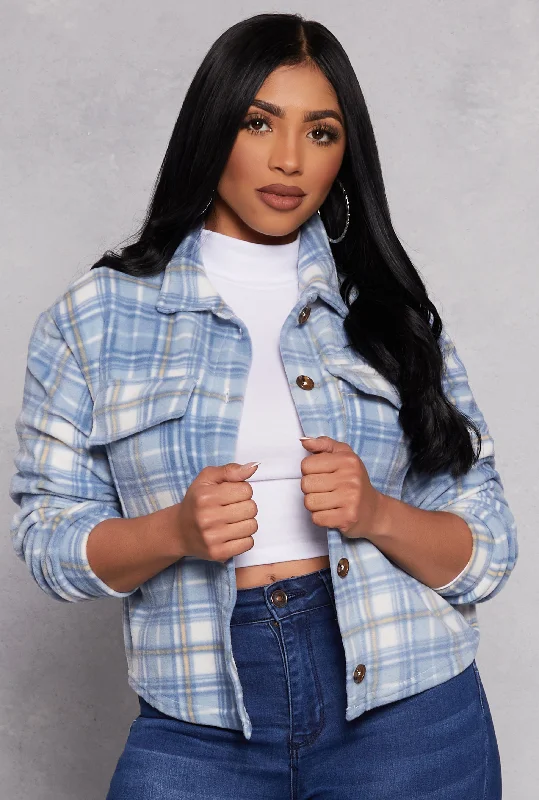 Fleece Plaid Button Front Shacket