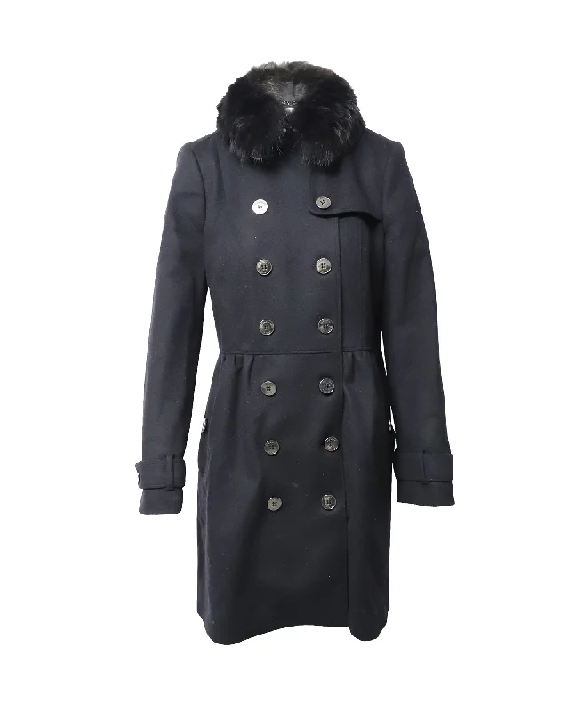 Burberry Shearing Collar Trench Coat in Black Wool