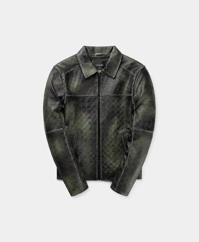 Cardamom Green Silence Monogram Leather Jacket