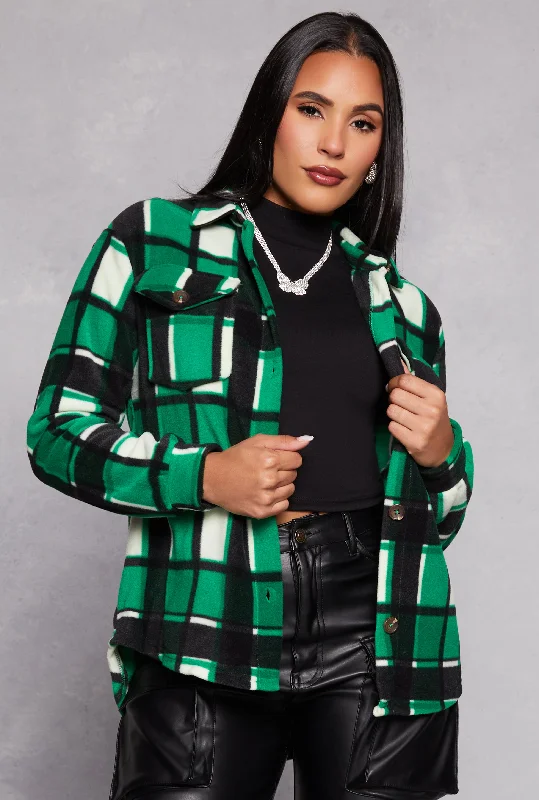 Fleece Plaid Button Front Shacket