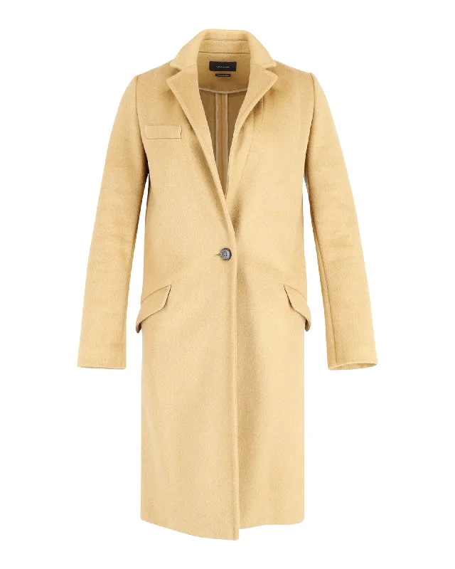 Isabel Marant Single Breasted Long Coat in Camel Wool