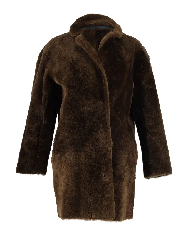 Sandro Paris Coat in Brown Lamb Fur