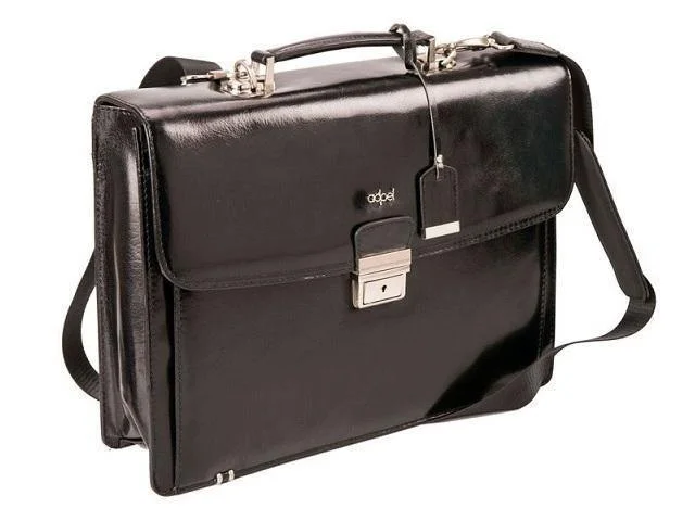 Adpel Fabio 15.4" Leather Laptop Briefcase | Keylock | Black