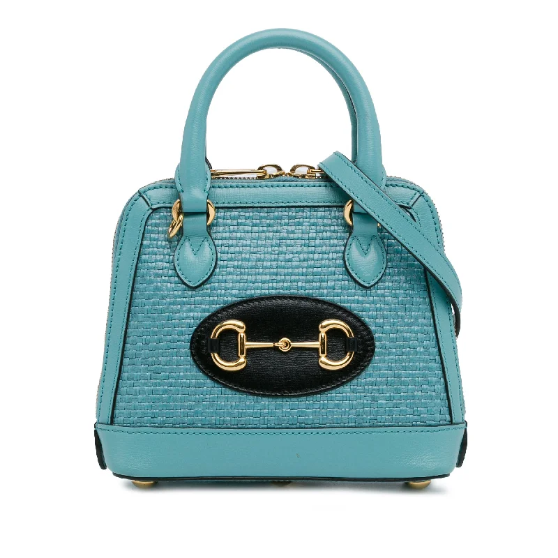 Blue Gucci Mini Raffia Horsebit 1955 Top Handle Bag Satchel