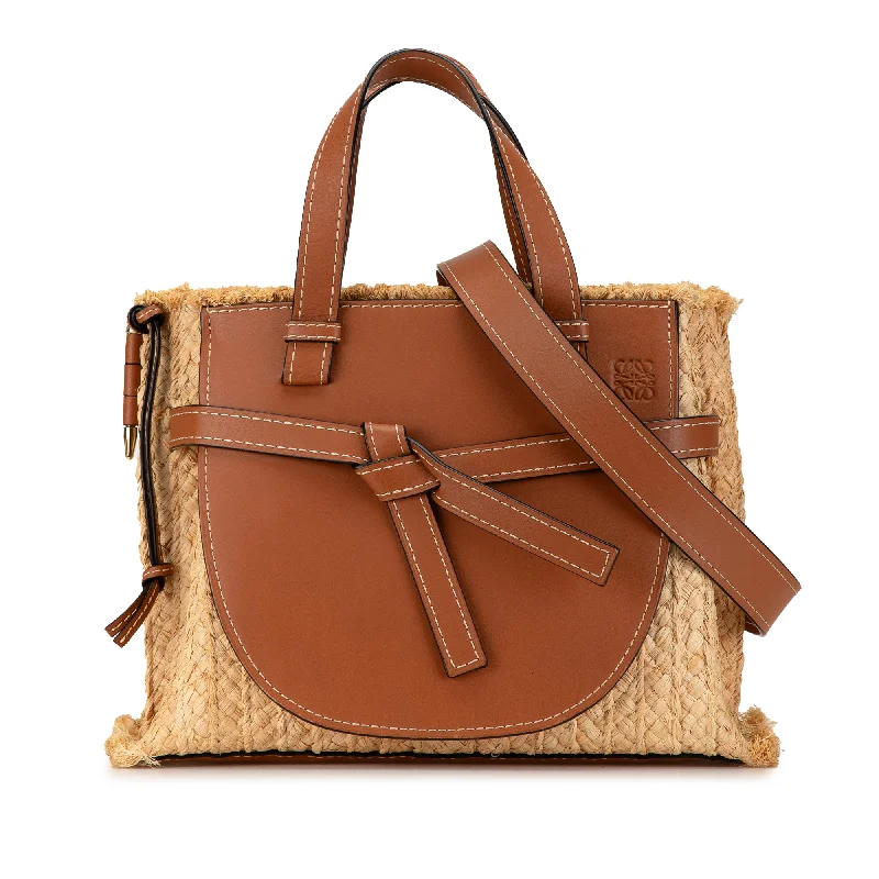 Brown LOEWE Small Raffia and Leather Gate Top Handle Bag Satchel