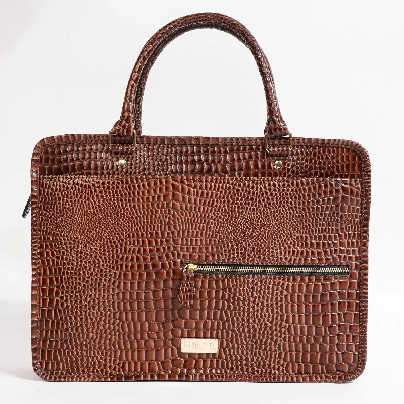 Croco Pattern Marron Laptop Bag