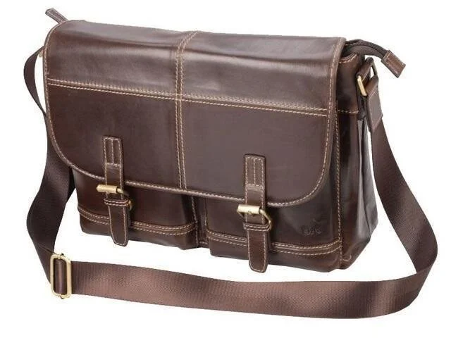 Trendy Messenger Laptop Bag - Genuine Leather - Brown