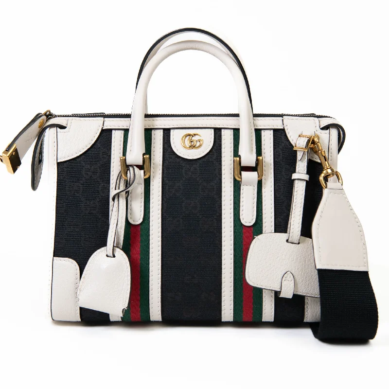 Gucci Black & White Canvas Bauletto Mini Top Handle Bag