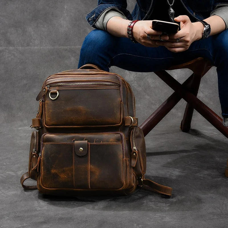 Handmade Vintage Cowhide Genuine Leather Laptop Backpack for Men