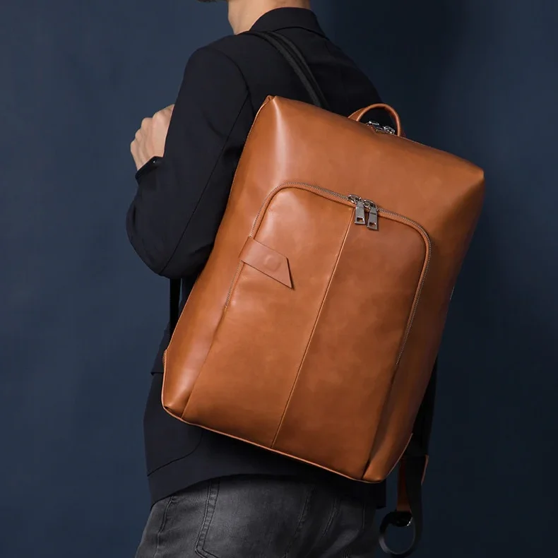 Men's Retro Genuine Leather Cowhide Business Laptop Travel Backpack